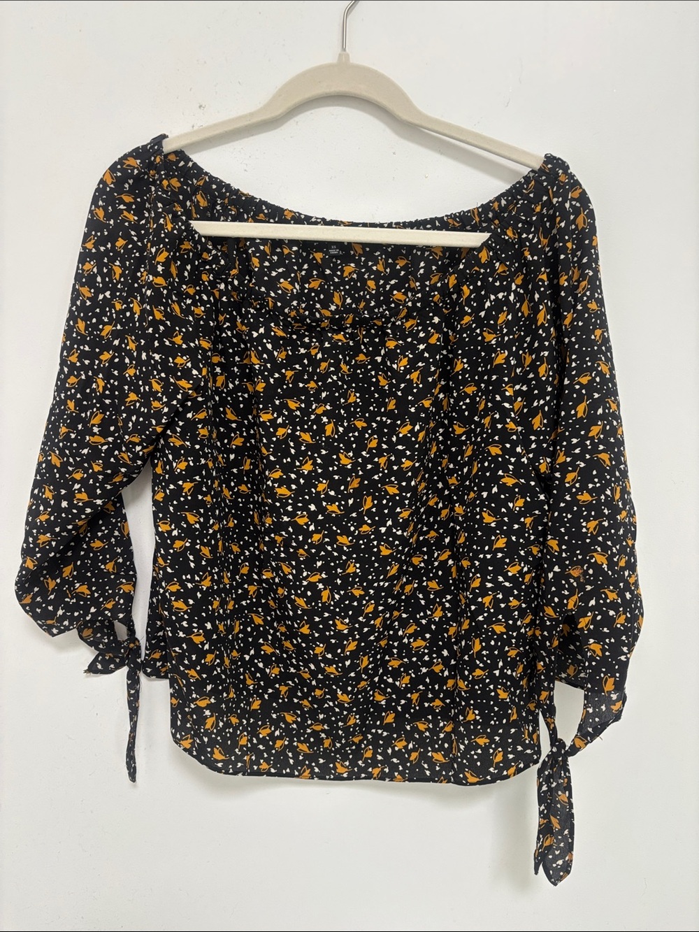 Madewell Black Floral Tie-Cuff Peasant Blouse